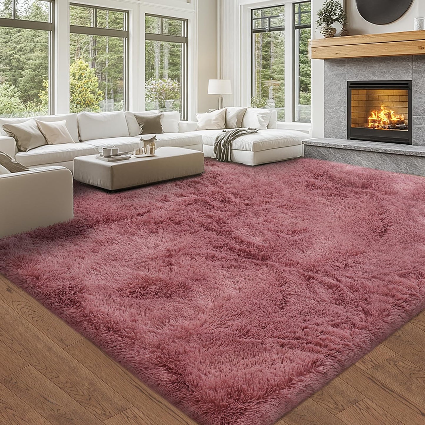 8x10 Area Rug Living Room: Blush Shag Fluffy Area Rugs for Bedroom- Blush Fluffy Rugs for Living Room- Large Plush Soft Fuzzy Carpets for Bedroom, Kids Room Decor, 8x10Feet