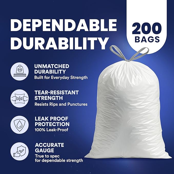 Plasticplace 13 Gallon Trash Bags │ 0.9 Mil │ White Tall Garbage Can Liners │