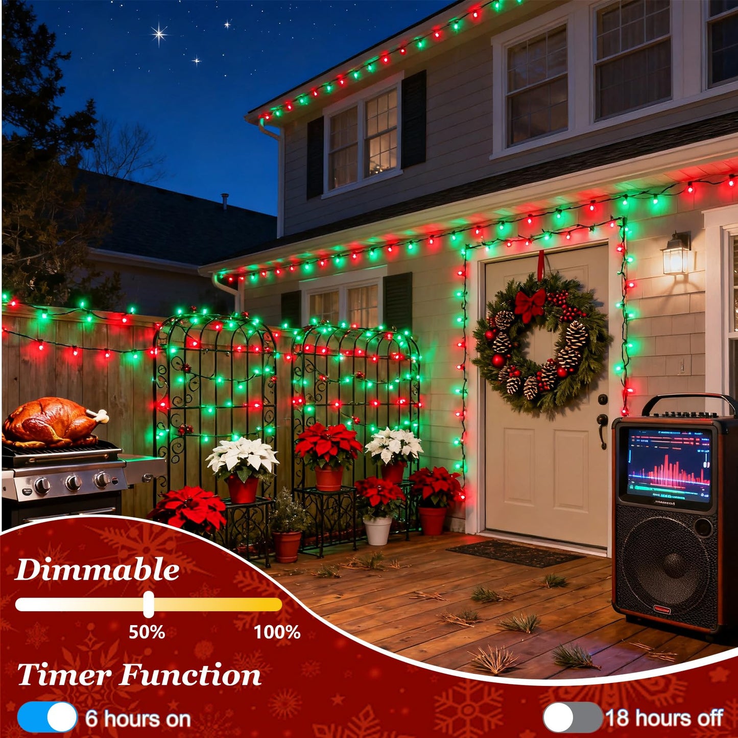 300 LED Red & Green String Lights, 75FT Green Wire Fairy Lights with 12 Modes Dimmable Timer, Spring Decorations for Home, Tree Lights Indoor for Spring Summer Birthday Party Christmas Decorations