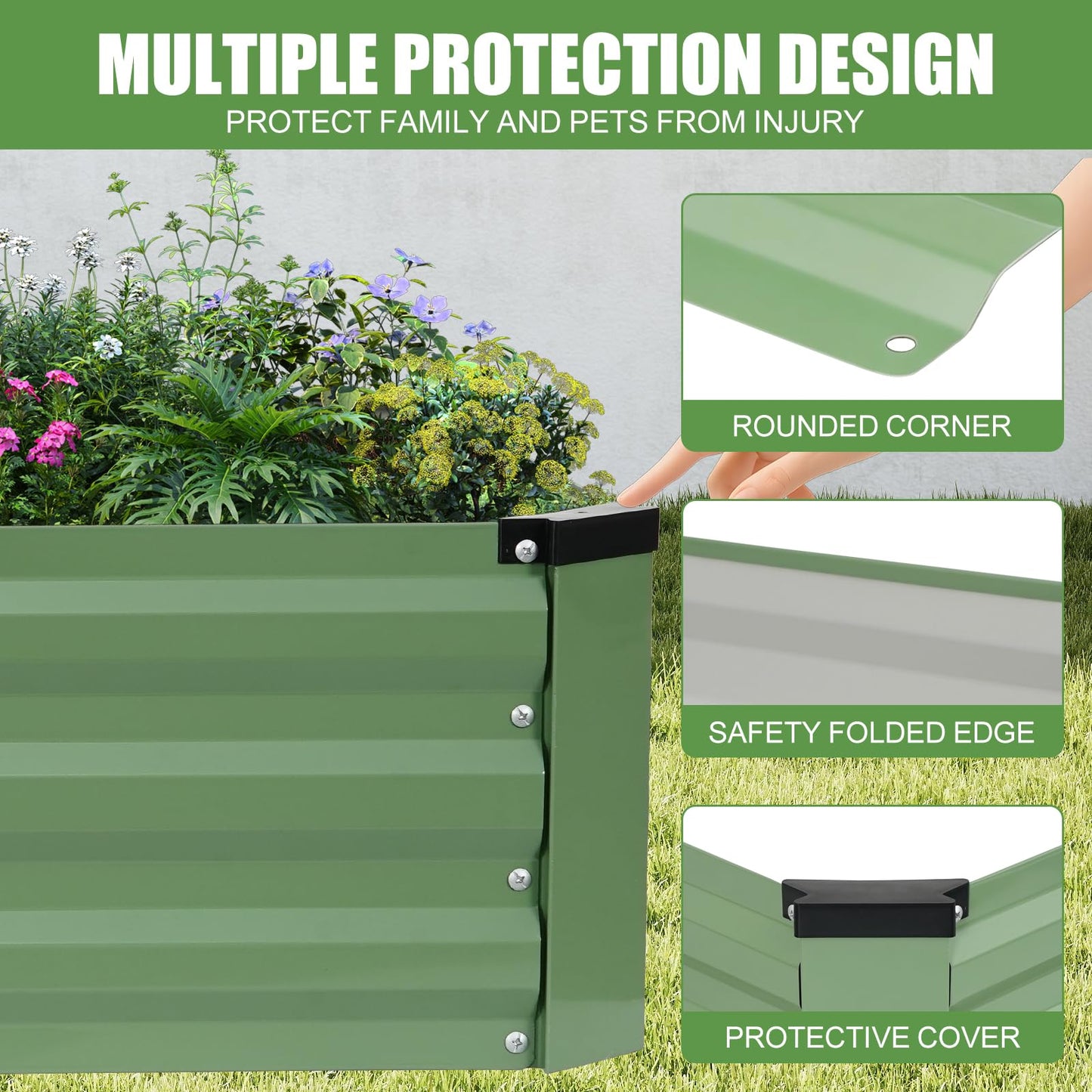 Galvanized Raised Garden Bed Outdoor | Metal Raised Garden Bed for Gardening 2Pack | Large Planter Box for Vegetables Flowers Fruits | Easy Assembly & Safety Design Flower Beds 4x2x1ft Olive Green