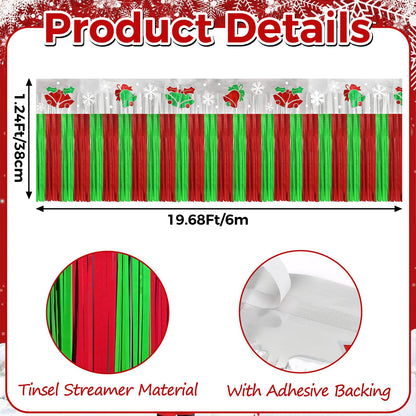 4 PACK Christmas Party Decorations, 79 Feet Foil Fringe Garland Red Sliver and Green Jingling Bell Metallic Tinsel Streamers Banner Wall Hanging Fringe Backdrop Banner for Party Holiday