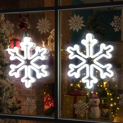 Enhon Christmas Neon Snowflake Light, 12 Inch Giant Snowflake Lights, Battery and USB Powered Christmas Curtain Neon Sign with Timer for Xmas Party Decoration(Cool White,2 Pack)