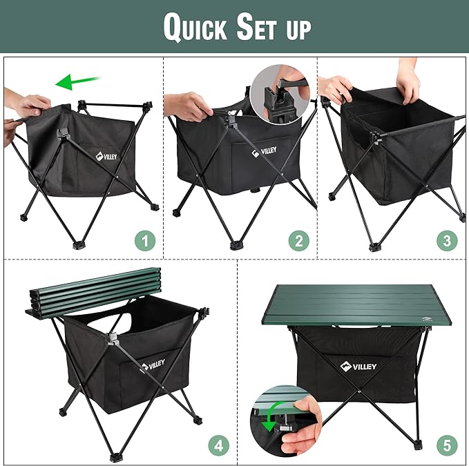 VILLEY Portable Camping Side Table, Ultralight Aluminum Folding Beach Table