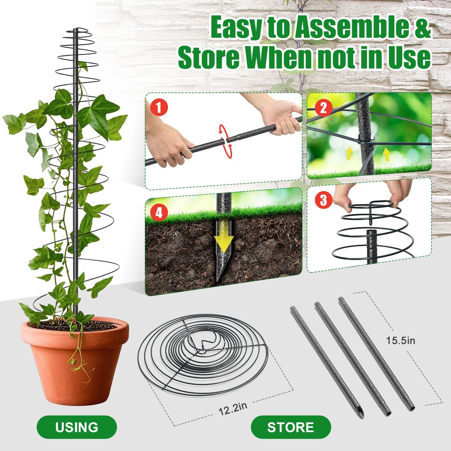 Spiral Frame Trellis for Climbing Plants Outdoor Indoor - 44" Adjustable Heavy Duty Metal Garden Plant Support with Anti-Wobble Screws,for Pole Beans,Tomato, Sweet Pea,Clematis,Potted Plants,Vine
