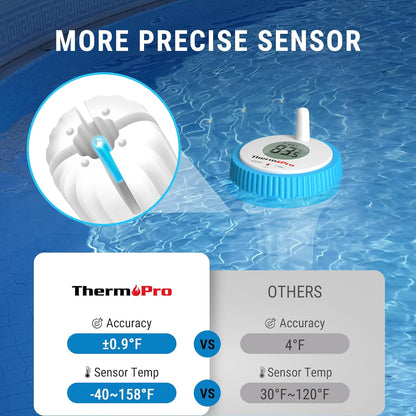 ThermoPro Waterproof Wireless Indoor Outdoor Thermometer for Swimming Pool, Upgraded IPX8 Water Temperature Monitor Floating for Hot Tub, Cold Plunge, Ice Bath, Pond