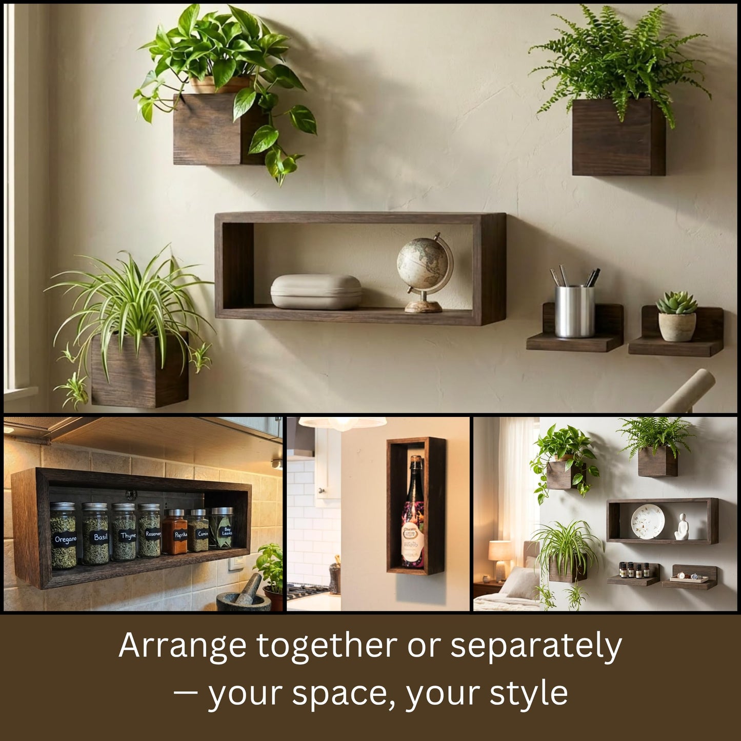 LaLaGreen Wood Planter Box for Indoor Plants (6 Pack) Wooden Wall Hanging Planters for Dried Flowers, Modern Farmhouse Wall Mount Greenery Decor Living Room, Bedroom, Kitchen, Office Home Garden