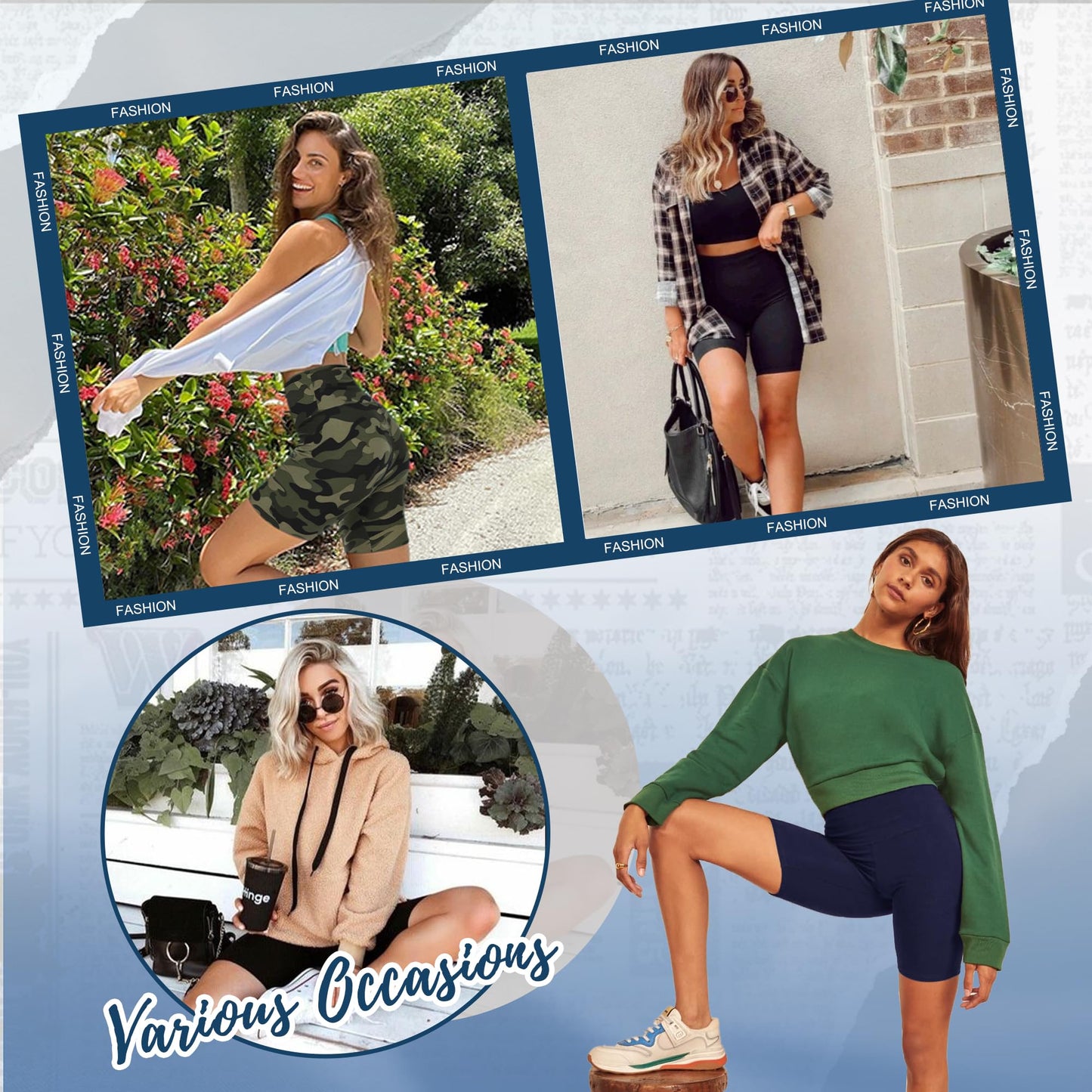 Sundwudu 4 Pack Biker Shorts for Women - 8” High Waist Tummy Control Summer Workout Shorts for Running Yoga Athletic