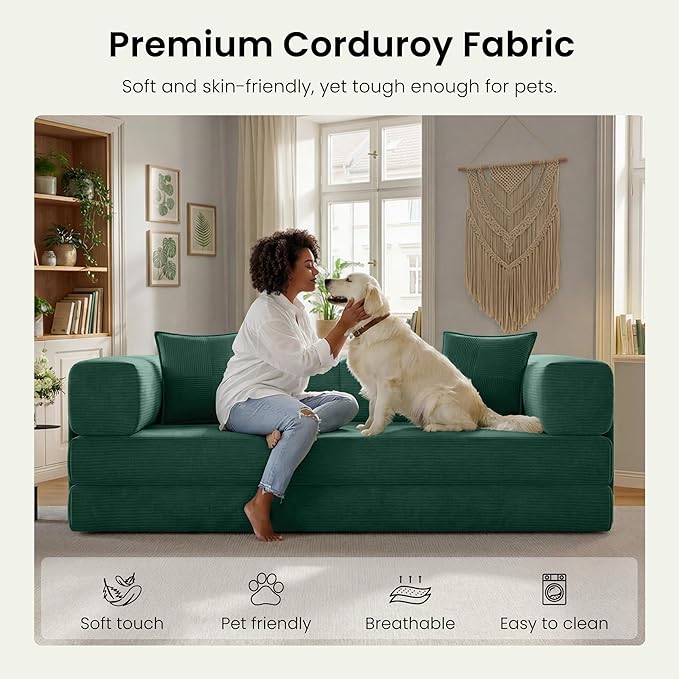 78.8" Convertible Sofa Bed, Corduroy Futon Couch
