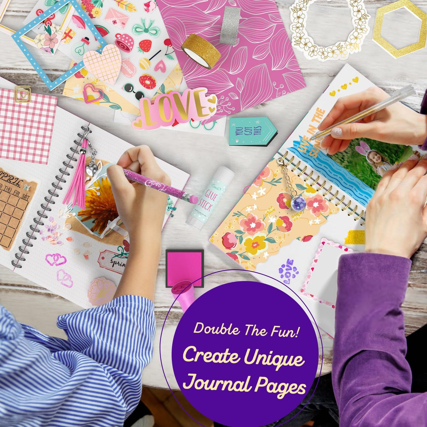 LAOESE 2-Pack DIY Journal Kit for Girls -Christmas Birthday Gifts for Girls 8 9 10 11 12 13 14 Years Old - Arts & Crafts for Teens Trendy Stuff - Scrapbook & Diary Supplies Toys Set