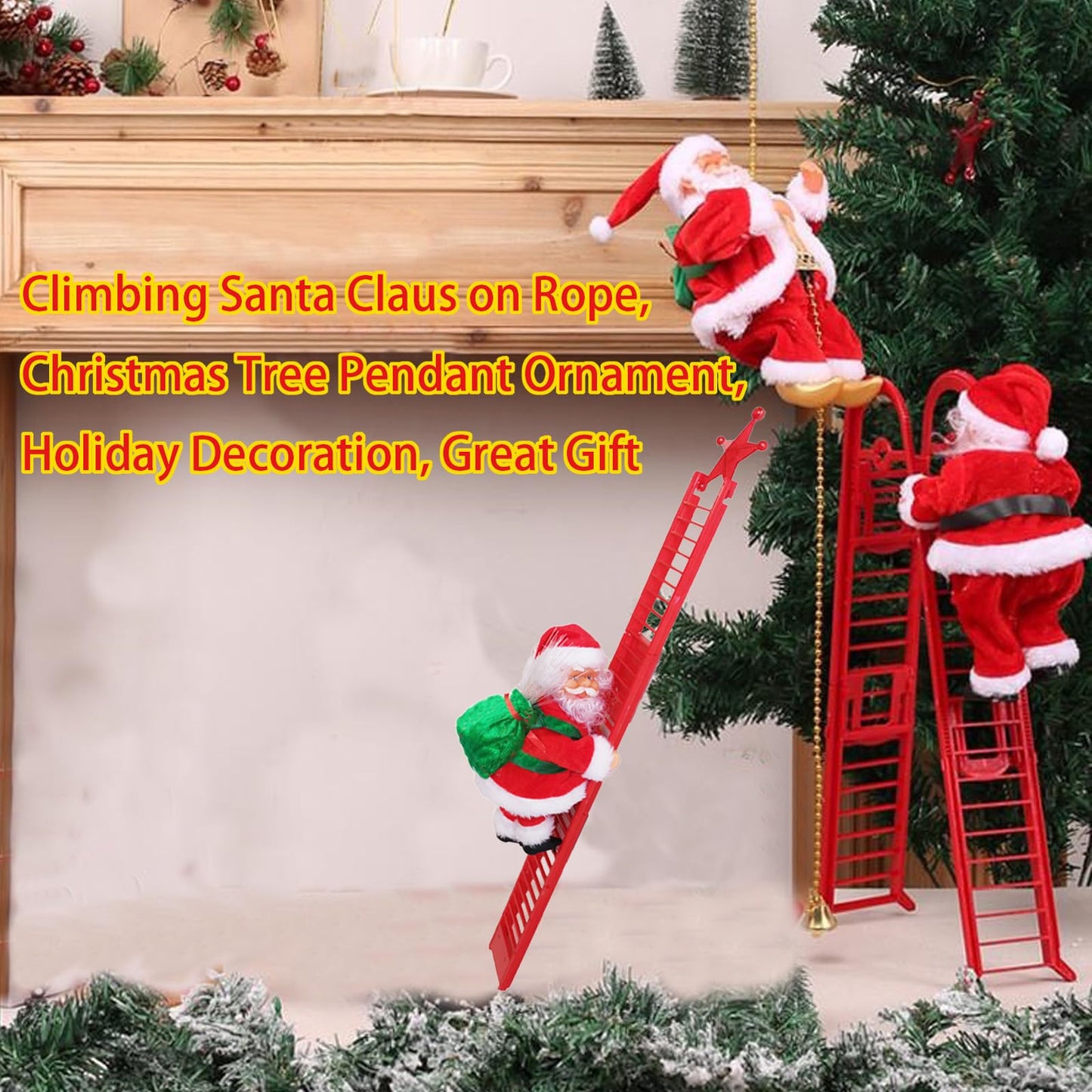 Santa Claus Musical Climbing Rope, Electric Christmas Climbing Santa Rope Decoration Climbing Santa Claus Doll Toy with Christmas Music, Climbing Santa Rope for Home Party Wall Tree Holiday Decoration
