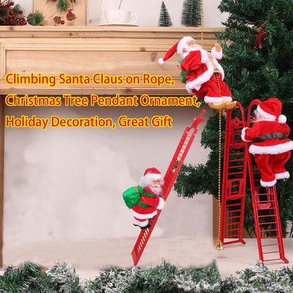 Santa Claus Musical Climbing Rope, Electric Christmas Climbing Santa Rope Decoration Climbing Santa Claus Doll Toy with Christmas Music, Climbing Santa Rope for Home Party Wall Tree Holiday Decoration