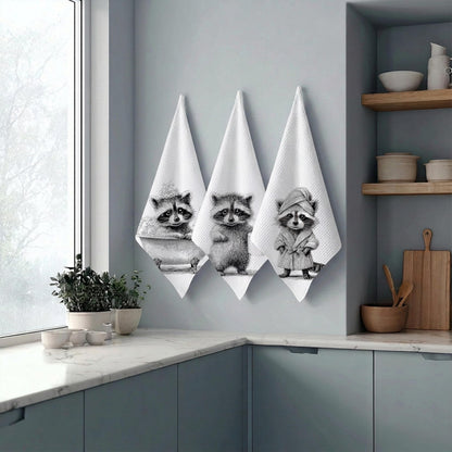 AEREYGBJYJ Funny Racoon Bathroom Hand Towels, Raccoon Bathroom Decor, Black and White Trash Panda Wild Animal Decorative Hand Towels for Kids Bathroom Washroom Restroom, 16x24 inch Set of 3