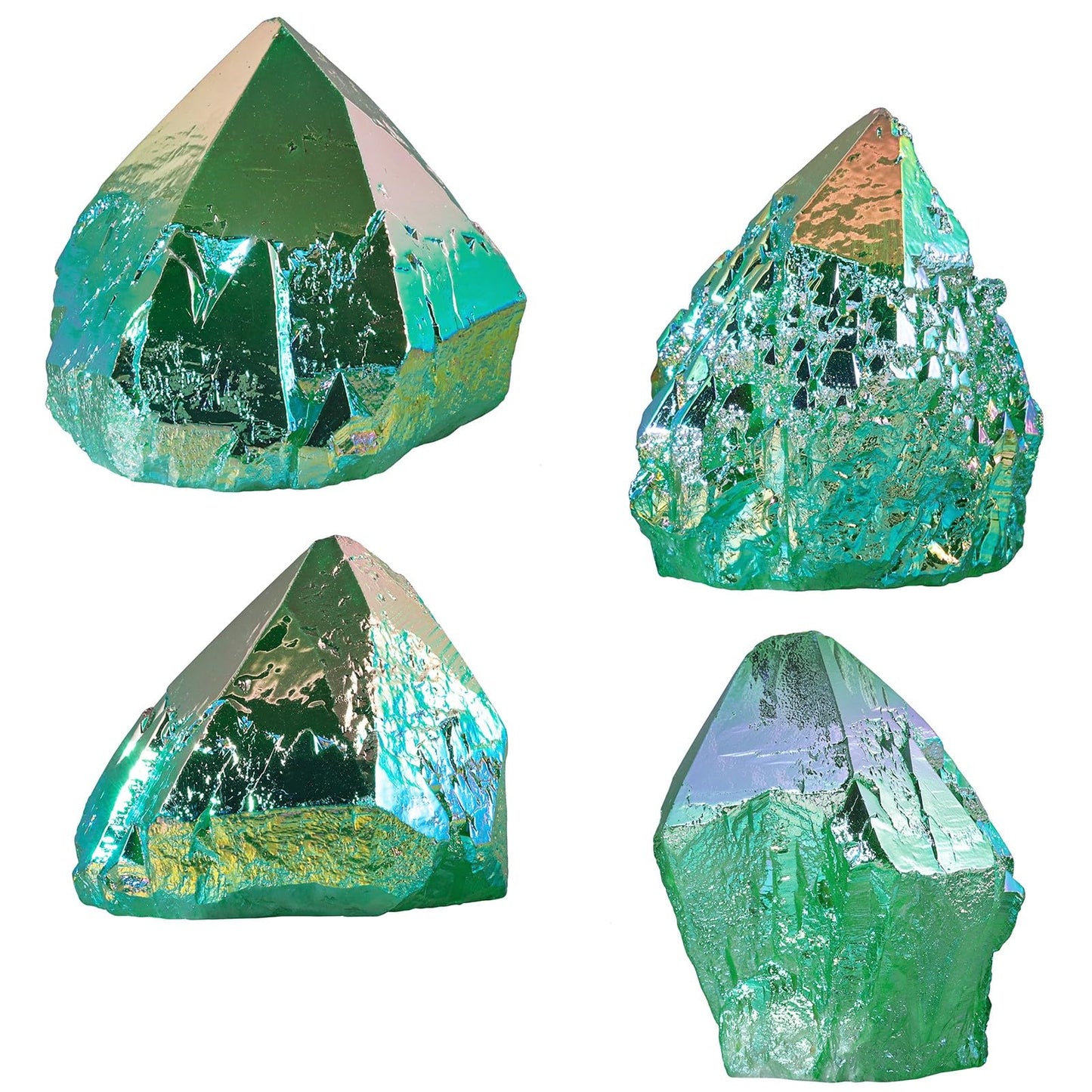 SUNYIK Green AB Titanium Coated Rock Quartz Cluster Irregular Crystal Geode Stone Specimen Decor for Home Office Meditation, 1.6-3"