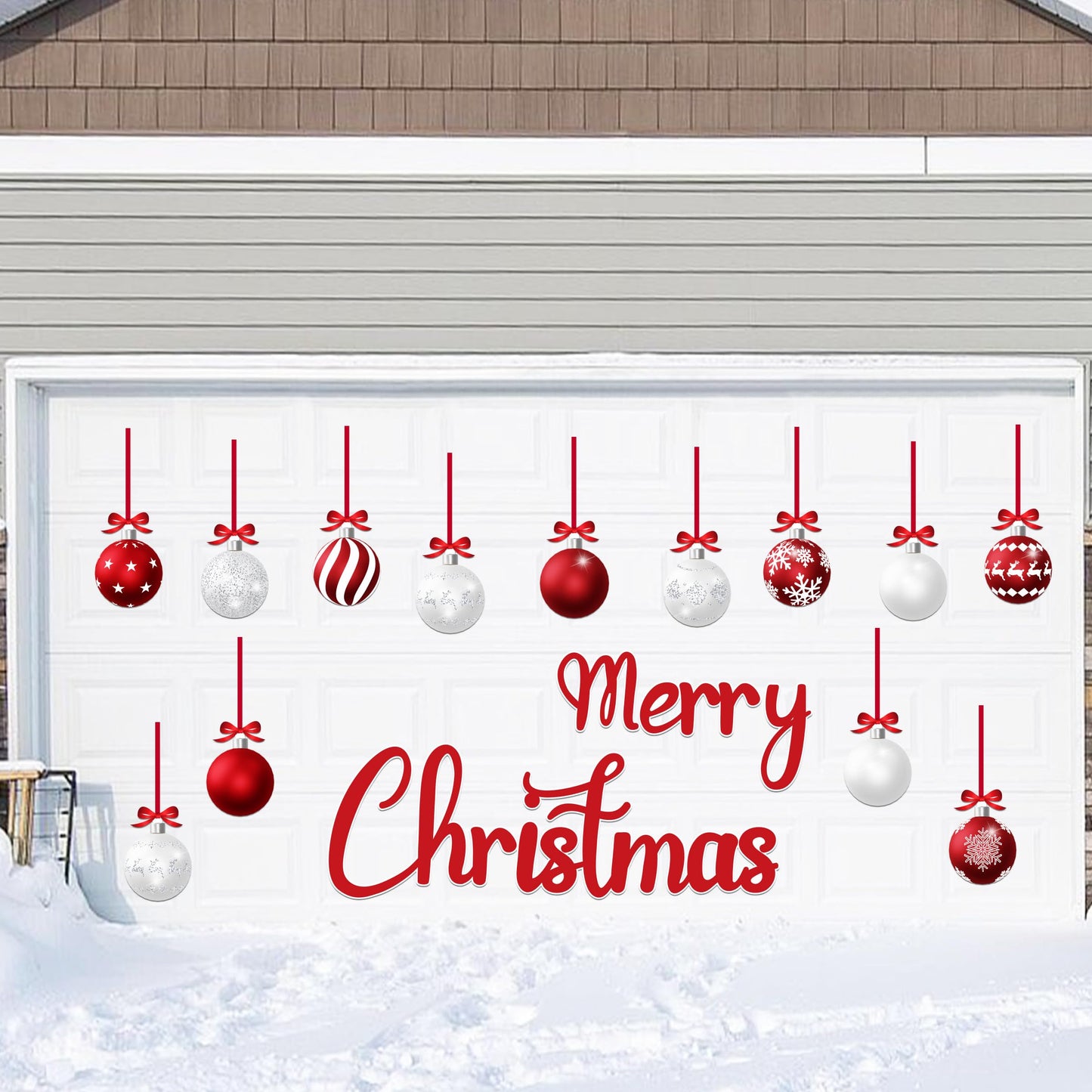 32PCS Christmas Garage Door Decorations Magnets - Merry Xmas Ball Holiday Refrigerator Fridge Kitchen Decor(Red, White)
