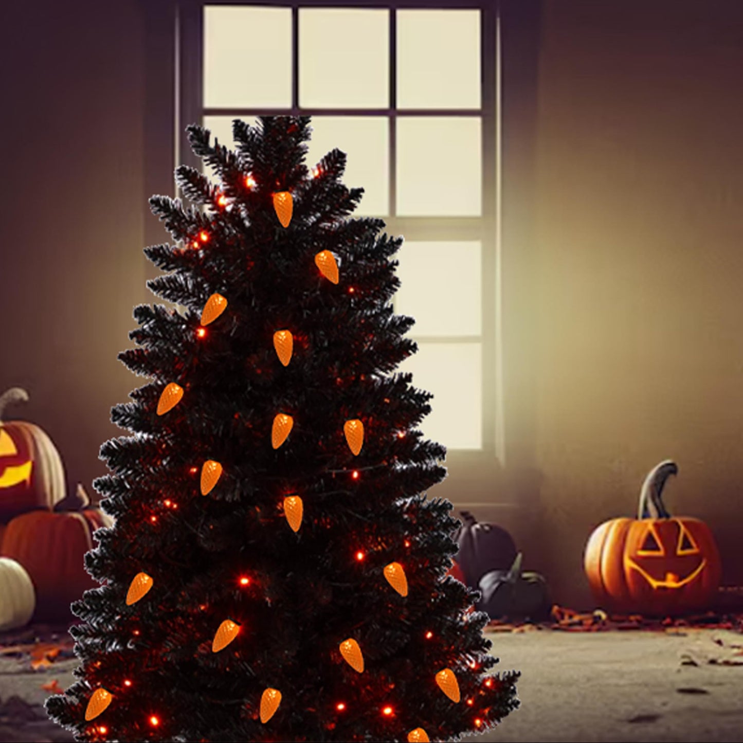 MXTCLM Orange C3 Halloween String Lights 50LED Strawberry 18ft Waterproof Black Wire Lights for Outdoor Indoor Garden Yard Home Halloween Party Decoration(Orange)