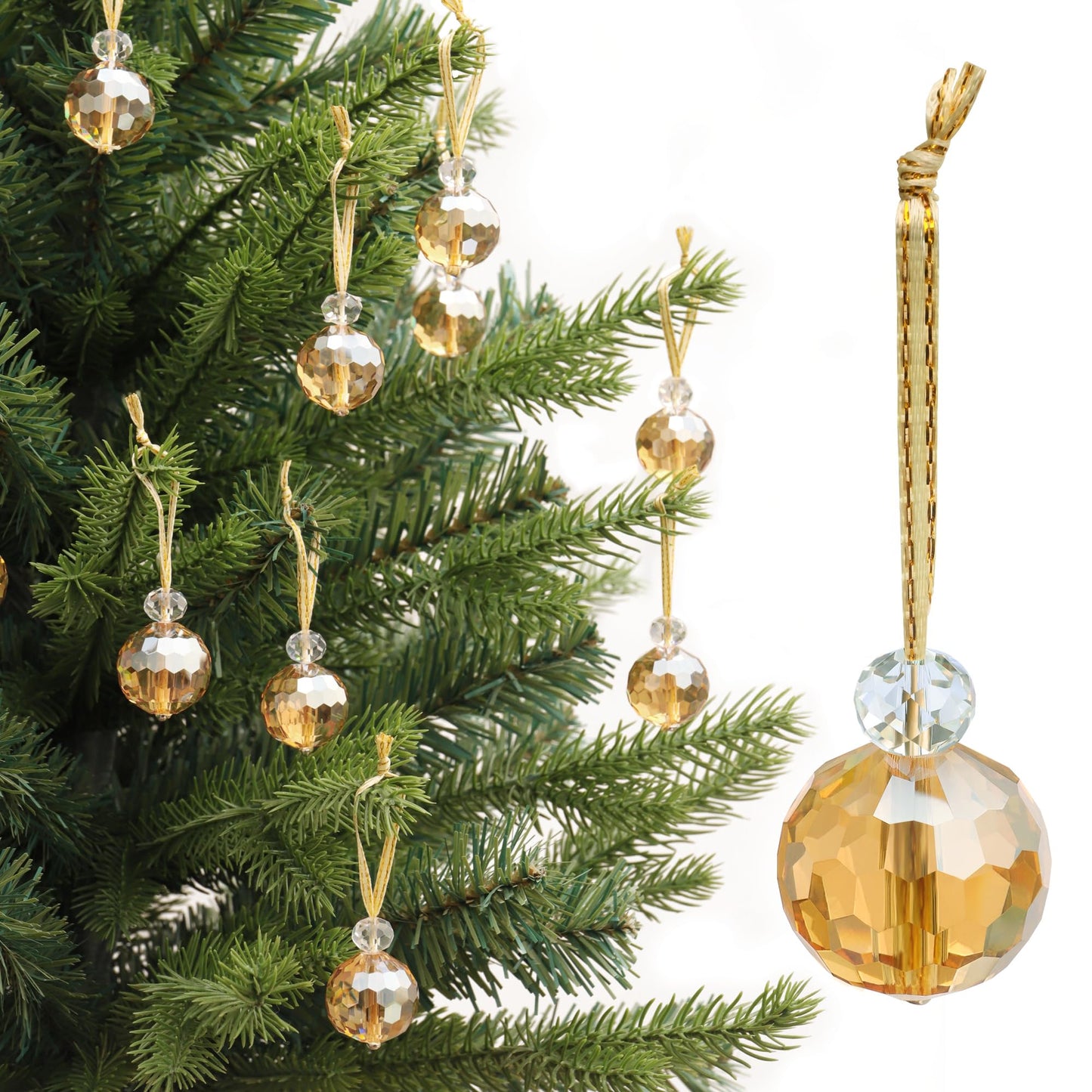 12 Pcs Crystal Glass Christmas Balls Ornaments, 0.87" Mini Prism Ball Christmas Tree Decorations, Hanging Crystal Ornament Clearance for Xmas Wedding Party Home Decor (Gold)
