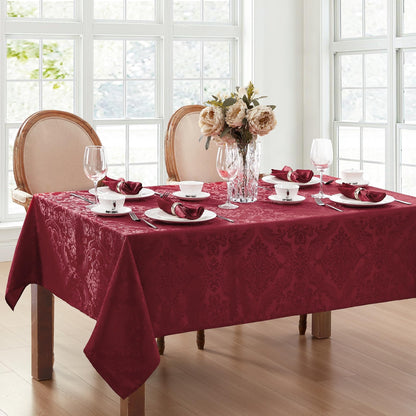 Elrene Home Fashions Caiden Elegance Damask Waterproof, Stain & Wrinkle Resistant Fabric Tablecloth, 60" x 120" Oblong/Rectangle, Cranberry