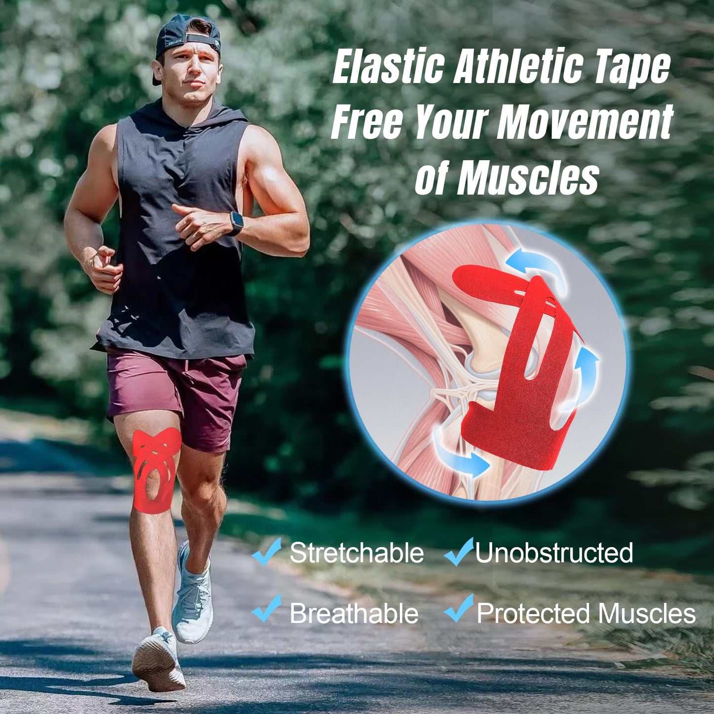 10 PCS Waterproof Kinesiology Tape for Shoulders/Knees,Precut Strips for Knee Pain Relief & Stability Support, Elastic Strong Adhesive Athletic Tape, Latex-Free Hypoallergenic Sports Tape (Red)