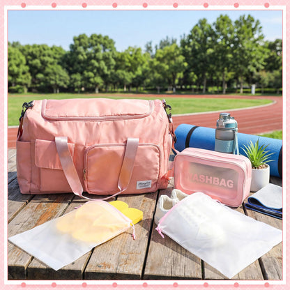 Abbylike Gym Bag with Shoe Compartment for Women Men Travel Duffle Bag Dry Wet Separation Weekender Overnight Handbag for WorkOut Travel Gym(Pink)