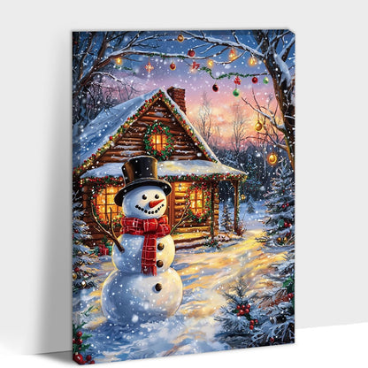 GUTTATY Christmas Canvas Wall Art, Cute Snowman Canvas Wall Decor, Shine Canvas Pictures Wall Decor, Lighted House Wall Art Decor for Living Room, Bedroom, Office Art Decor 18x24 Inch