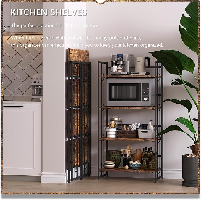 4NM No Assembly 4 Tiers Folding Bookshelf, 47.2" H Foldable Storage Shelves