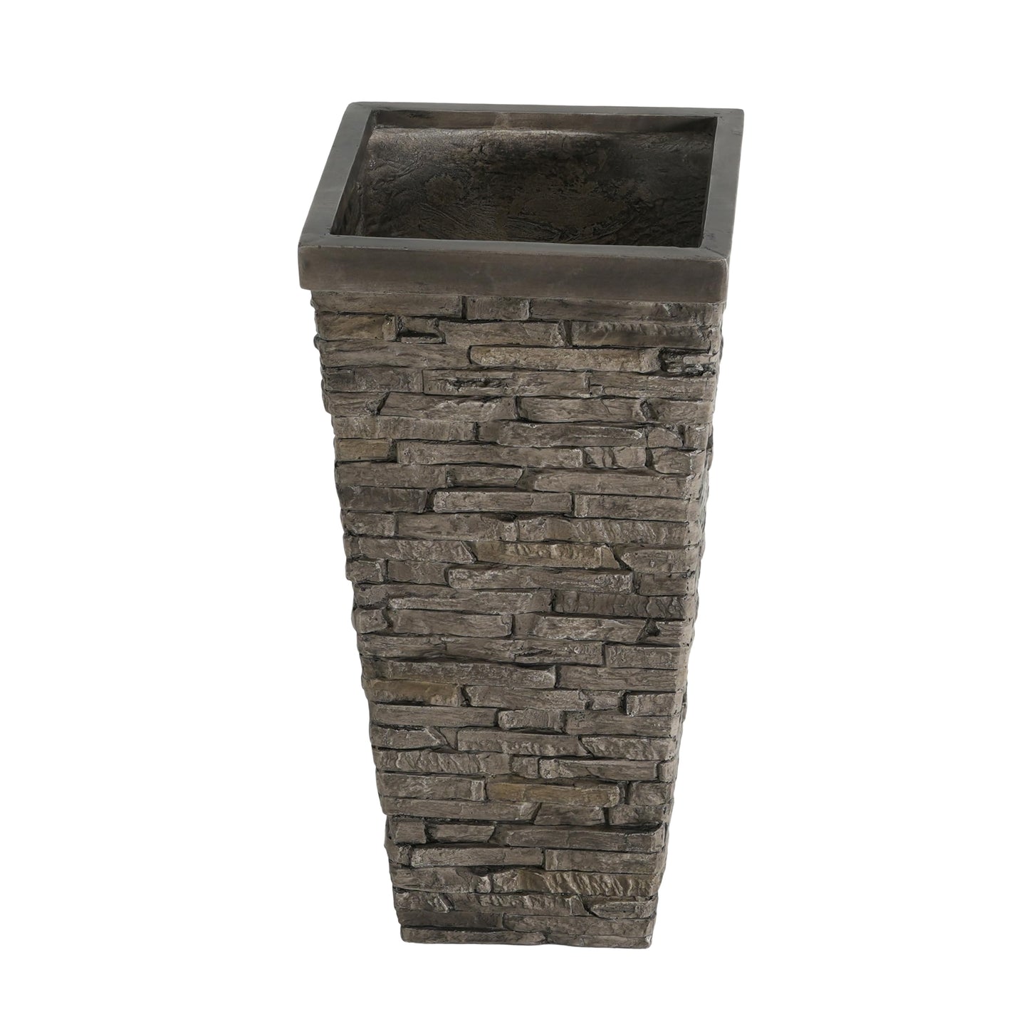 Merax Tall Planter 30 Inch, Outdoor Indoor Square Planter, MGO Stone-Effect Brick Texture, Weather-Resistant Planter with Drainage Hole for Trees, Shrubs, Large Plants, Grey