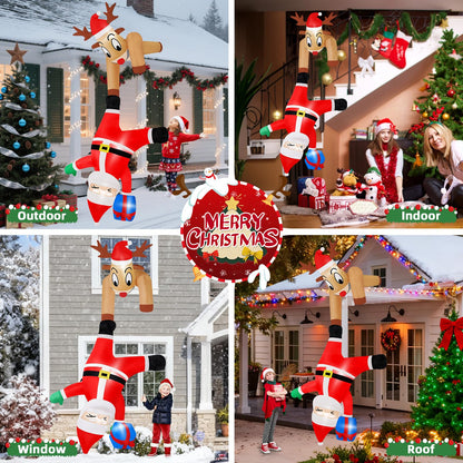 B&D 6FT Christmas Inflatable Reindeer Pulling Falling Santa Outdoor Decorations, Funny Hanging Inflatable Christmas Decorations Built-in LEDs Blow Up Yard Inflatable for Xmas Party Indoor Garden Roof