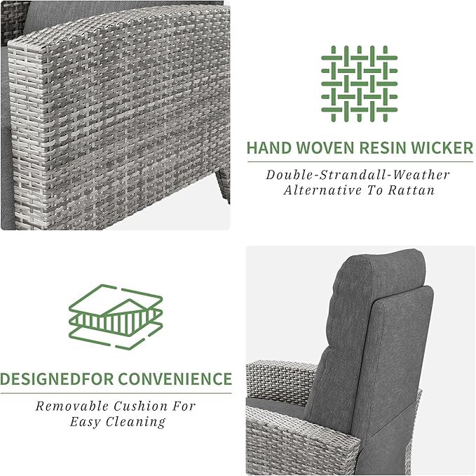 IDEALHOUSE Wicker Outdoor Recliner Reclining Patio Chairs with Adjustable Back & Footrest 150° Lay-Flat Reclining with Air Pump Rattan Flip-Up Side Table Outdoor Lounge Chairs for Pool Deck Balcony