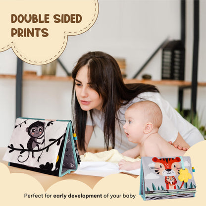 TINITIGIES Tummy Time Mirror for Babies - High Contrast Book with Large Stimulating Baby Safe Mirror & Silicone Teether & Crinkle Pages - Perfect Tummy Time Toys for Babies 0 3 6 9 Months