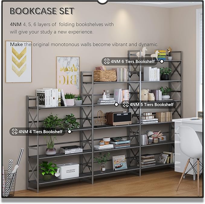 4NM Extra Wide 5 Tiers No Assembly Book Shelves, 51.2" H Folding Bookshelf