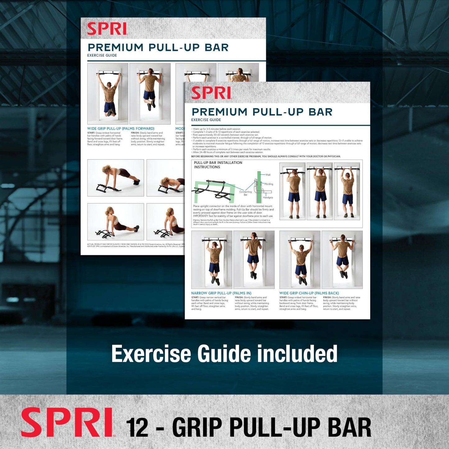 SPRI Pull Up Bar - 12-Grip Door Mounting Pull-Up Bar for Versatile Workouts - Rugged Steel with Foam Handles - Supports 300 Pounds - Fits Door Frames Up to 32 in. Wide - Black
