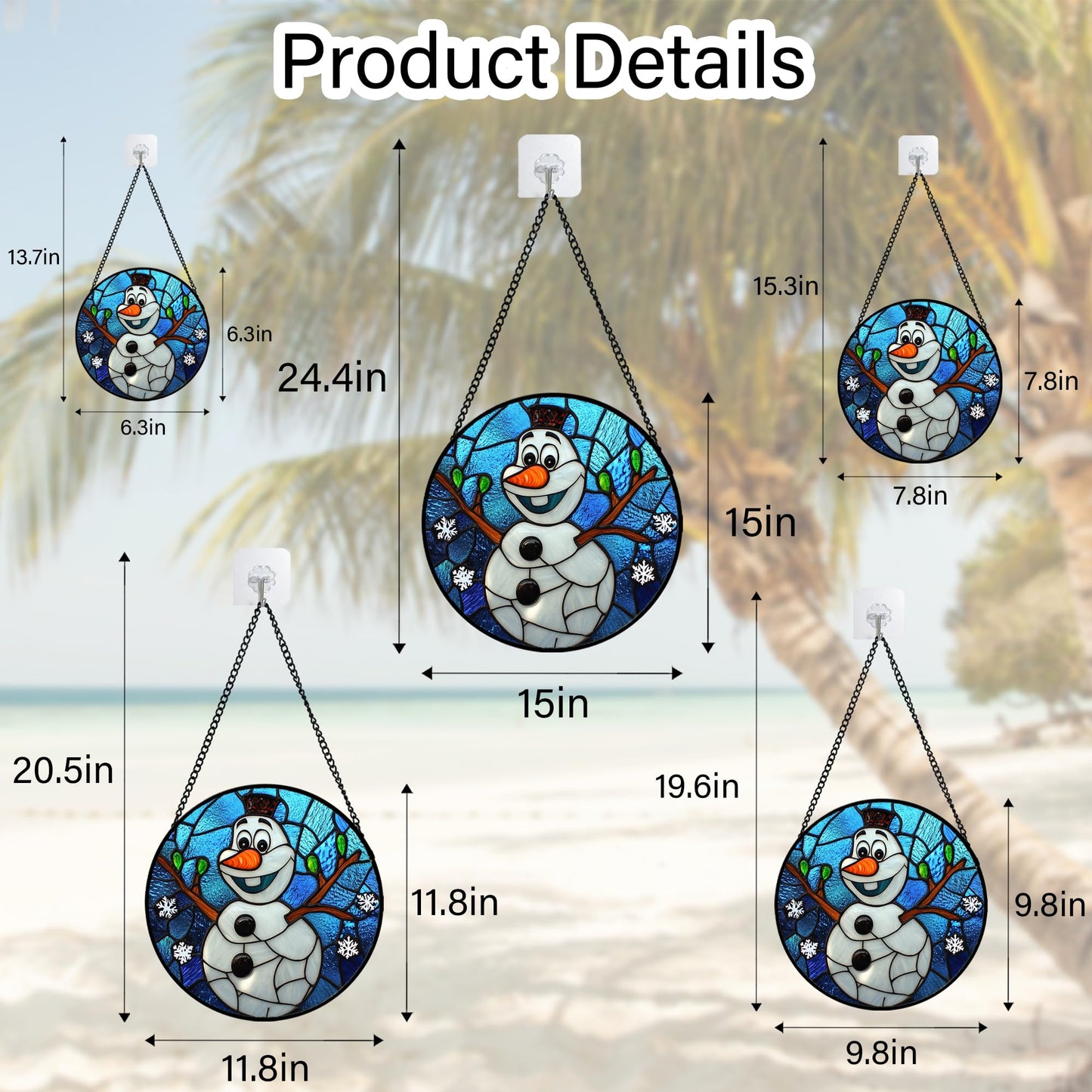 JOSUMALY Stained Glass Window Hanging Christmas Funny Snowman 15" - Suncatcher Door Garden Blue White Snowflakes Sun Catcher New Year Birthday for Friend Mom Men Woman Nana