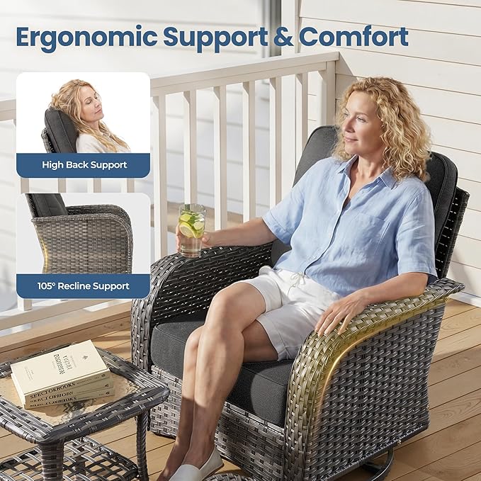 weaxty 5 Pieces Wicker Patio Furniture Set, High Back Swivel Rocker Chairs