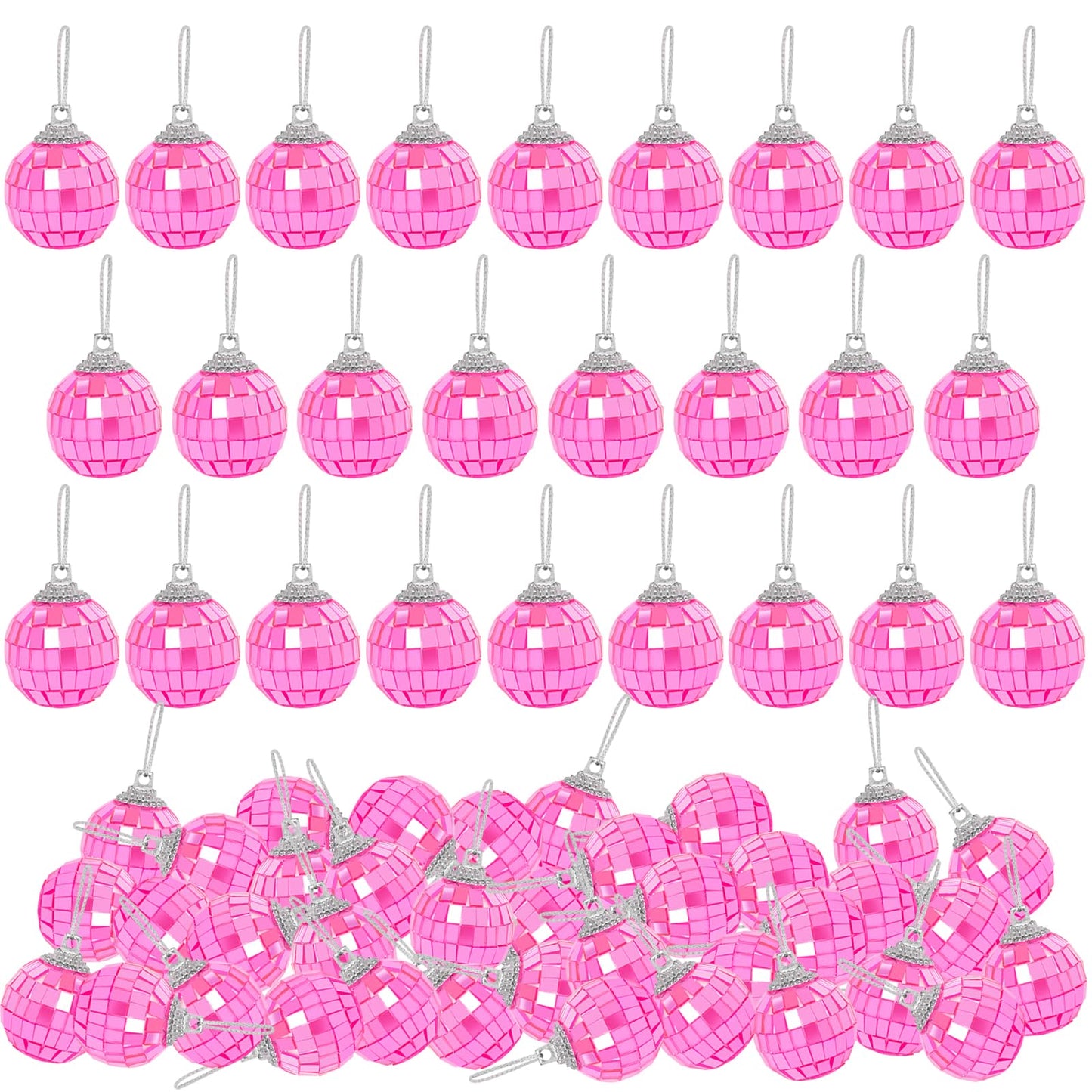 Mini Pink Disco Ball Ornaments: 60 Pack Small Disco Balls Pink Disco Party Decorations for Christmas Tree Cake Room Cake Room Birthday