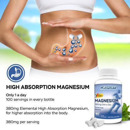 Magnesium Supplement Complex MGSPORT - High Absorption with Vitamins B6, D, E - Supports Muscle Function, 60 Servings