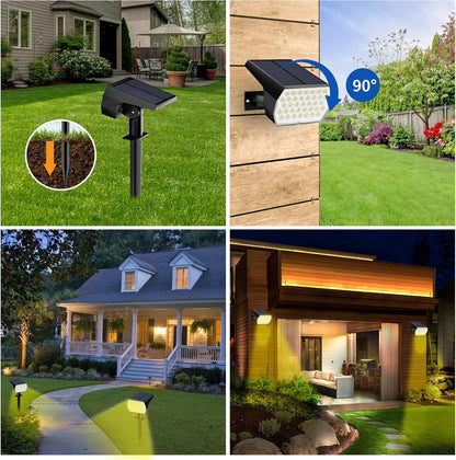 Solar Spot Lights Outdoor Waterproof, 3 Modes Landscape Spotlights, Dusk to Dawn Solar Powered Flood Wall Lights for Outside, Solar Garden Lights for Yard Porch (4PACK)