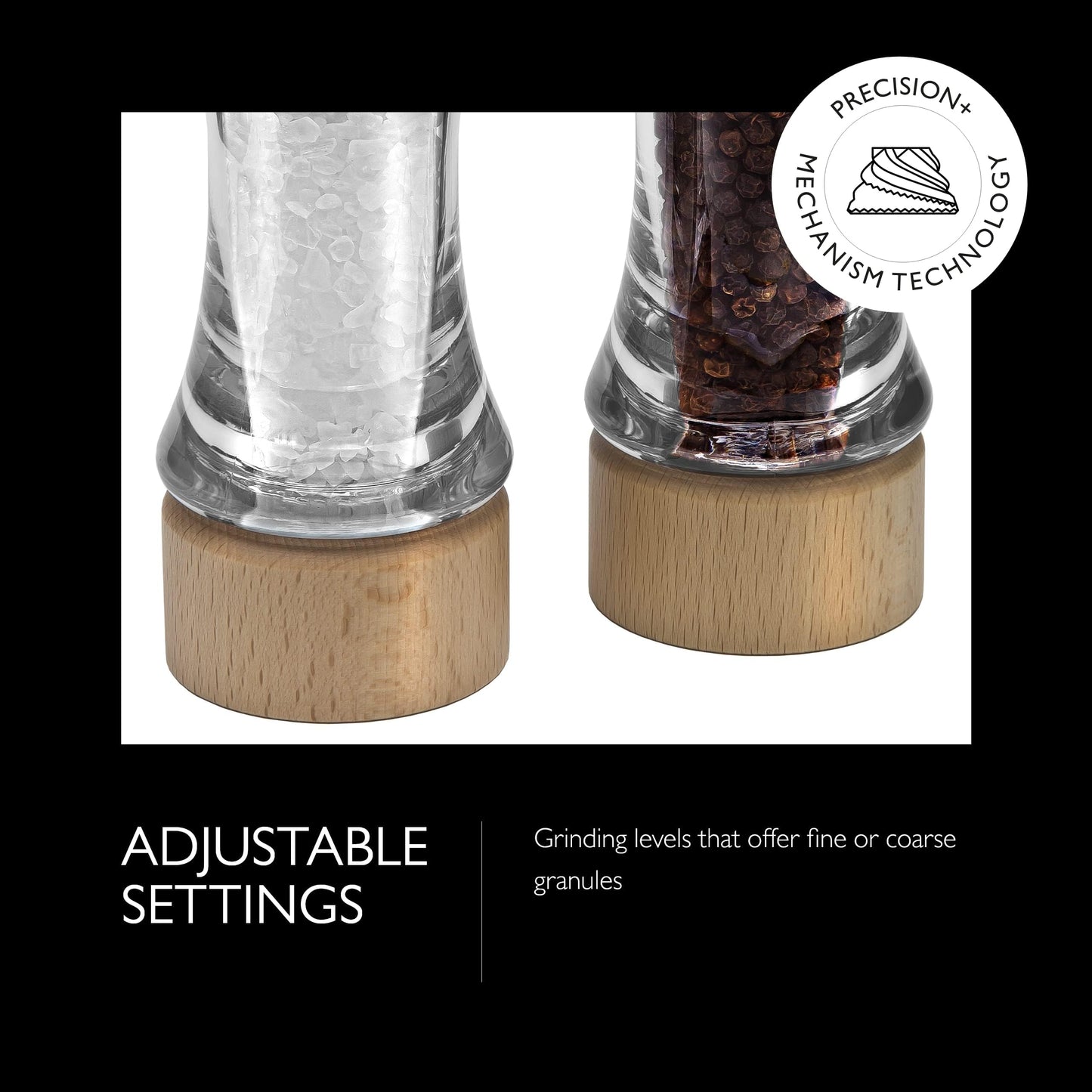 Cole & Mason Basic Woods Mill Gift Set - Adjustable Salt & Pepper Grinders - Refillable Spice Tools - Hand Wash Kitchen Tool - Wood