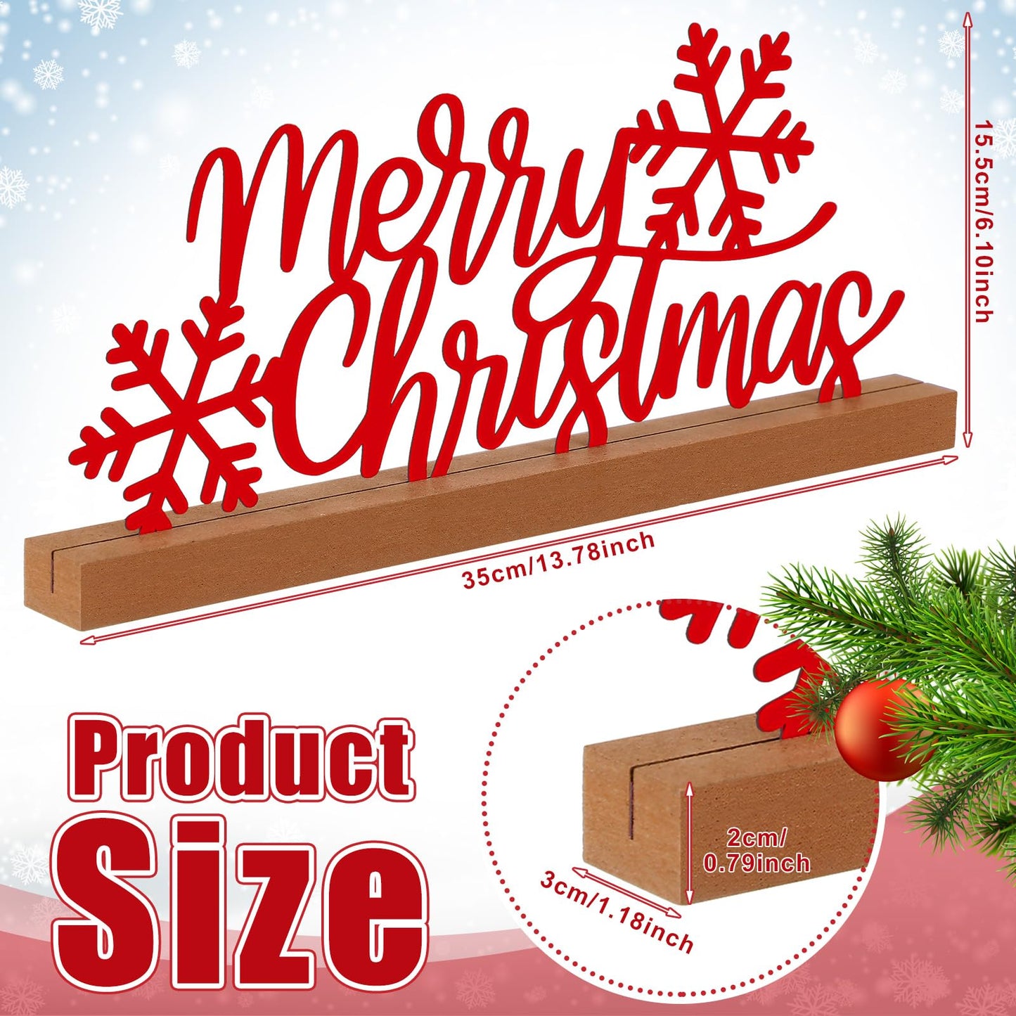 Yaocom 13.78 Inch Merry Christmas Table Sign Xmas Metal Letter Decor Christmas Freestanding Tabletop Decoration with Wooden Base for Home Tiered Tray Centerpiece Mantel Shelf Fireplace