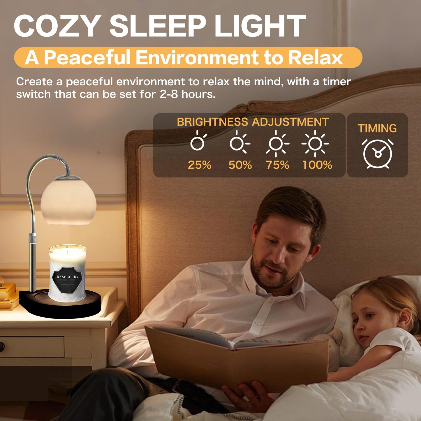 DALUXshop Candle Warmer Lamp with Timer 2H/4H/8H, Adjustable Height Dimmable Candle Lamp with 2 Bulbs, Wax Melt Warmer for Jar Candles, House Warming, Home Decor, Christmas Gifts for Women, Mom(Black)