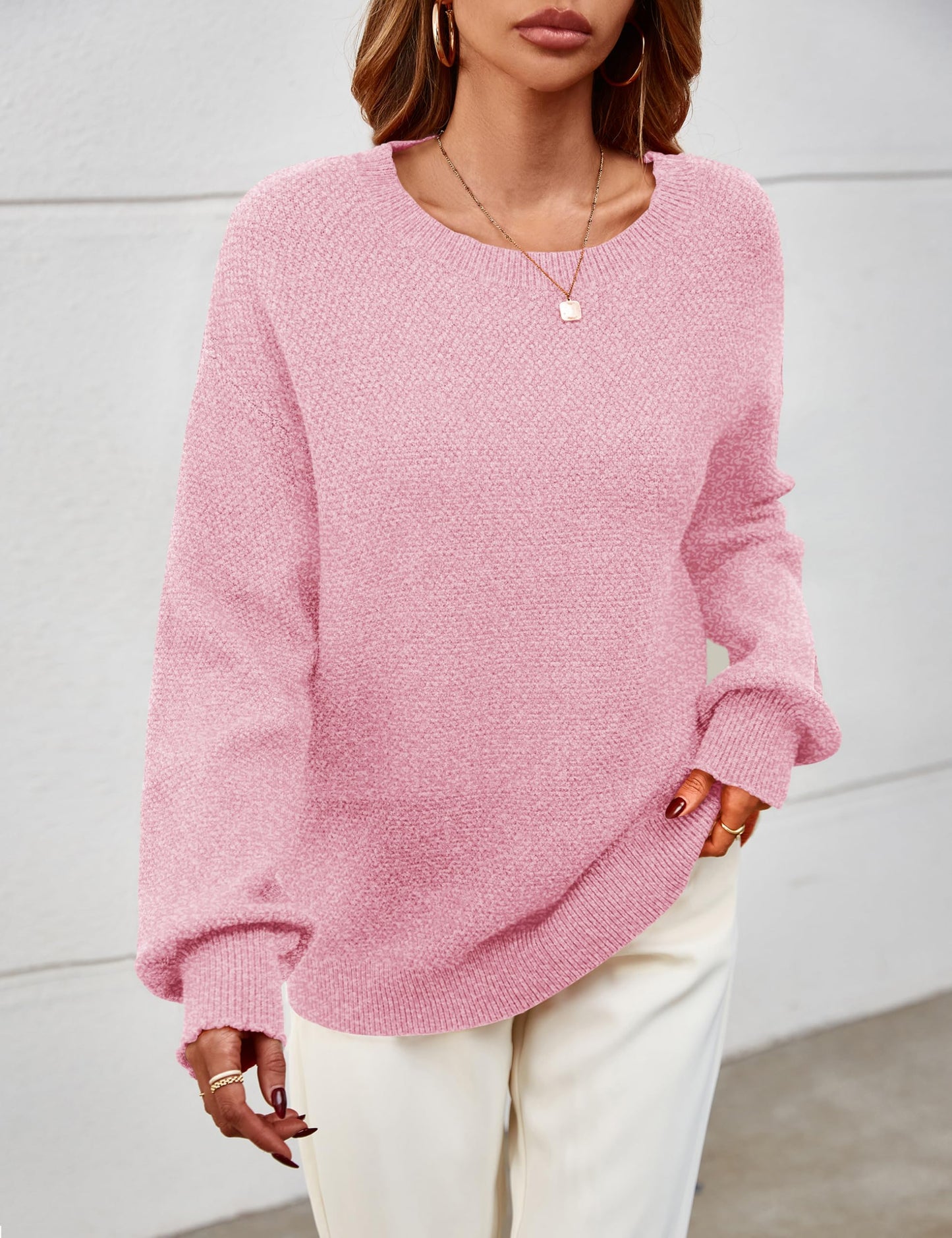 MEROKEETY Women's 2025 Fall Winter Oversized Pullover Sweater Trendy Crew Neck Long Sleeve Heathered Knit Jumper Tops