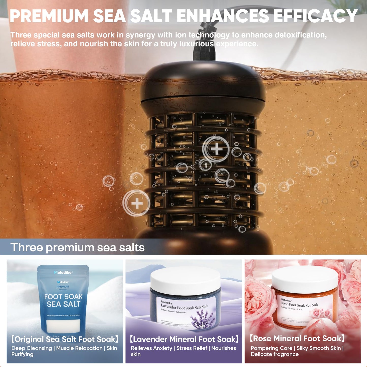 Ionic Foot Bath Detox Machine, Premium Ion Foot Spa for Home Use, Includes 3 Sea Salts (Original/Rose/Lavender), 2 Ion Arrays & Accessories, Perfect for Parents/Seniors/Partner/Self (Foldable Basin)