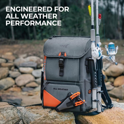 KastKing All Weather Fishing Tackle Backpack with Removable Rod Holders,Waterproof ArmorShield Fabric Fishing Bag Storage Fishing Gear