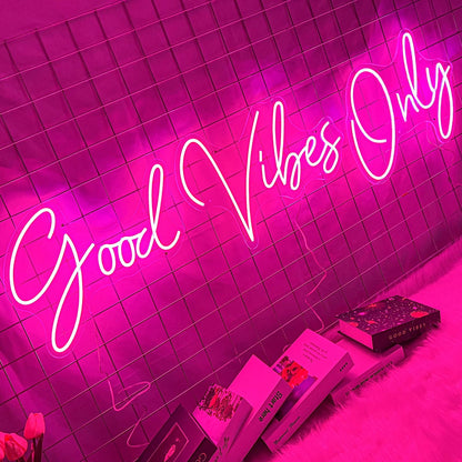 Good Vibes Only Neon Signs for Wall Decor -56.57" x 13.5" Pink large Neon Sign LED Art Decorative Lights with Dimmable for Bedroom Home, Club Bar and Party Decor