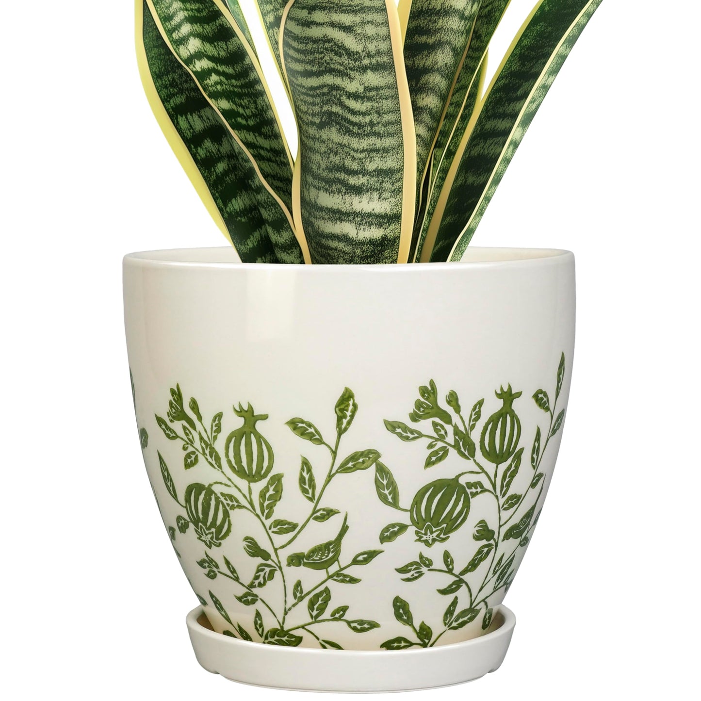 MPotTo Ceramic Planter - 8.2 Inch Plant Pot for Indoor Outdoor Plants, Boho Round Ceramic Flower Pot with Drainage Hole and Saucer, Gifts for Plant Lovers, Home Garden Apartment Decor, White