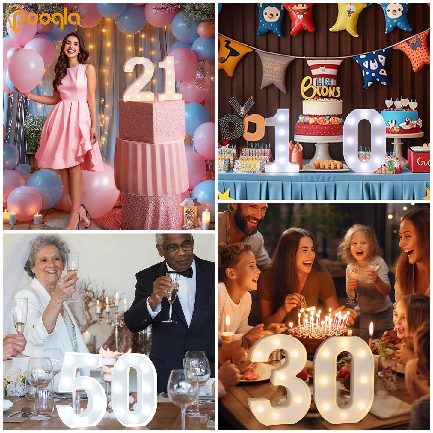 Pooqla LED Light Up Numbers, Warm White and Cool White Decorative Lighted Marquee Numbers, Light Up Numbers for Boys Girls Party, Wedding, Bar, Night Light, Room Decor, Birthday Decoration, Number 4