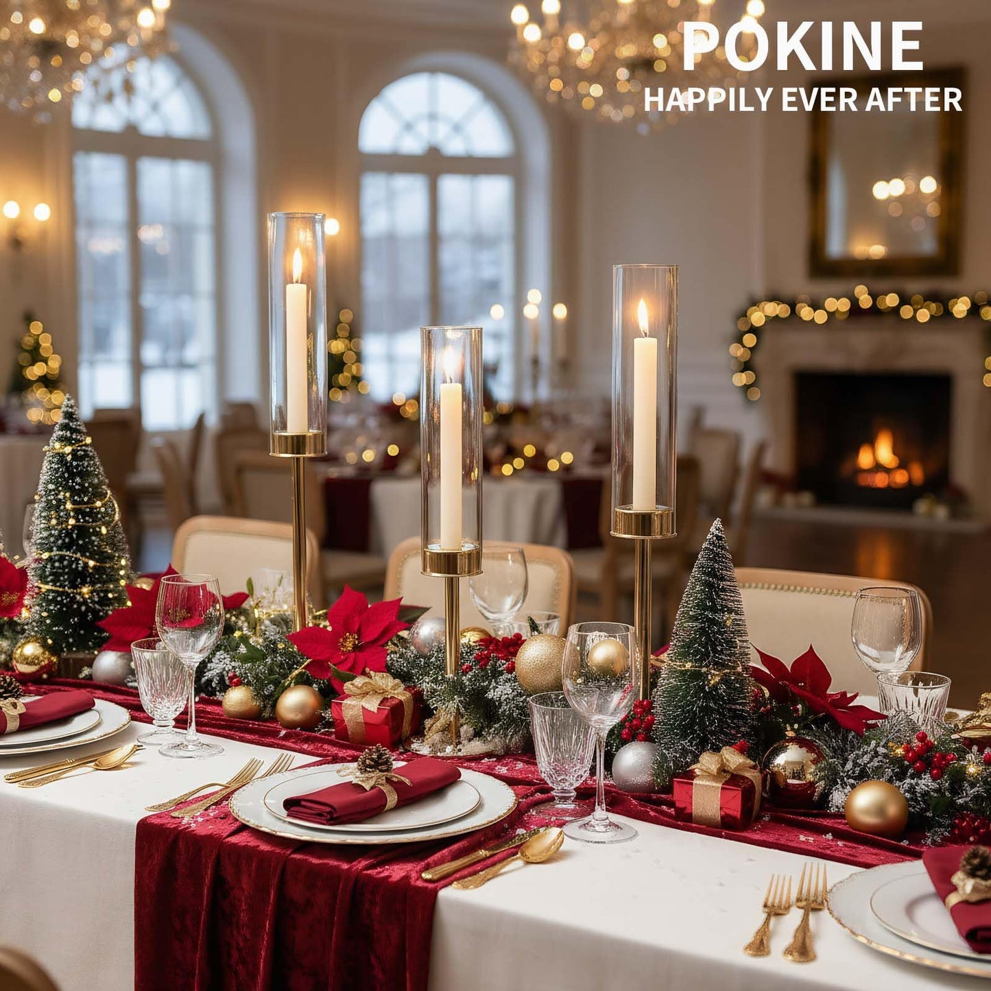 POKINE Gold Candle Holders Set of 3 for Glass Taper Candle Holders,Hurricane Candlestick Holder for Home Decor, Wedding, Dinning, Party Decorative, Anniversary (3,Gold)