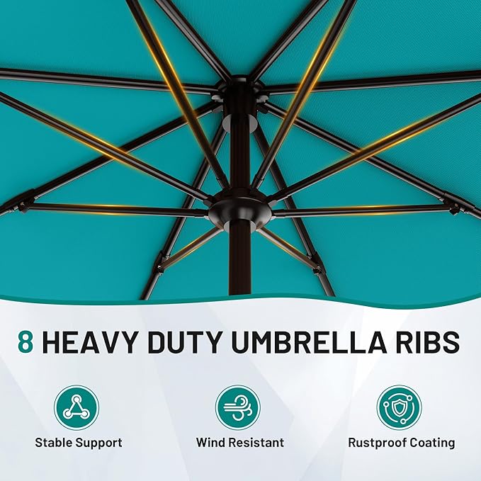 AreShark 9 FT Patio Umbrella for Outdoor, Outdoor Table Umbrella with Push Button Tilt and Crank, Outdoor Patio Umbrellas with 8 Sturdy Ribs for Market, Garden, Pool (Lake Blue)