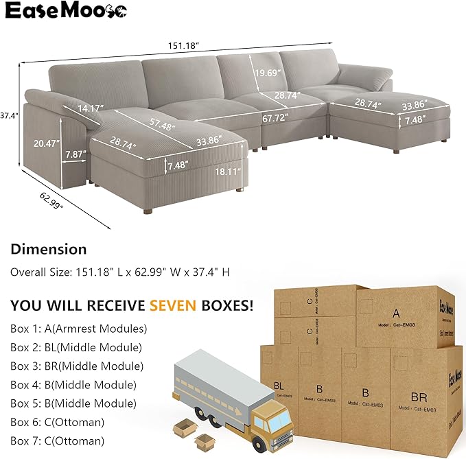 EASE MOOSE Modular Sectional Sofa, Oversized U Shape Sectional Couch