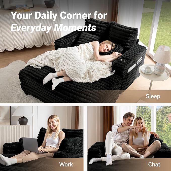 Amsleekey 64" Chaise Lounge Chair Indoor, Oversized Sleeper Chair
