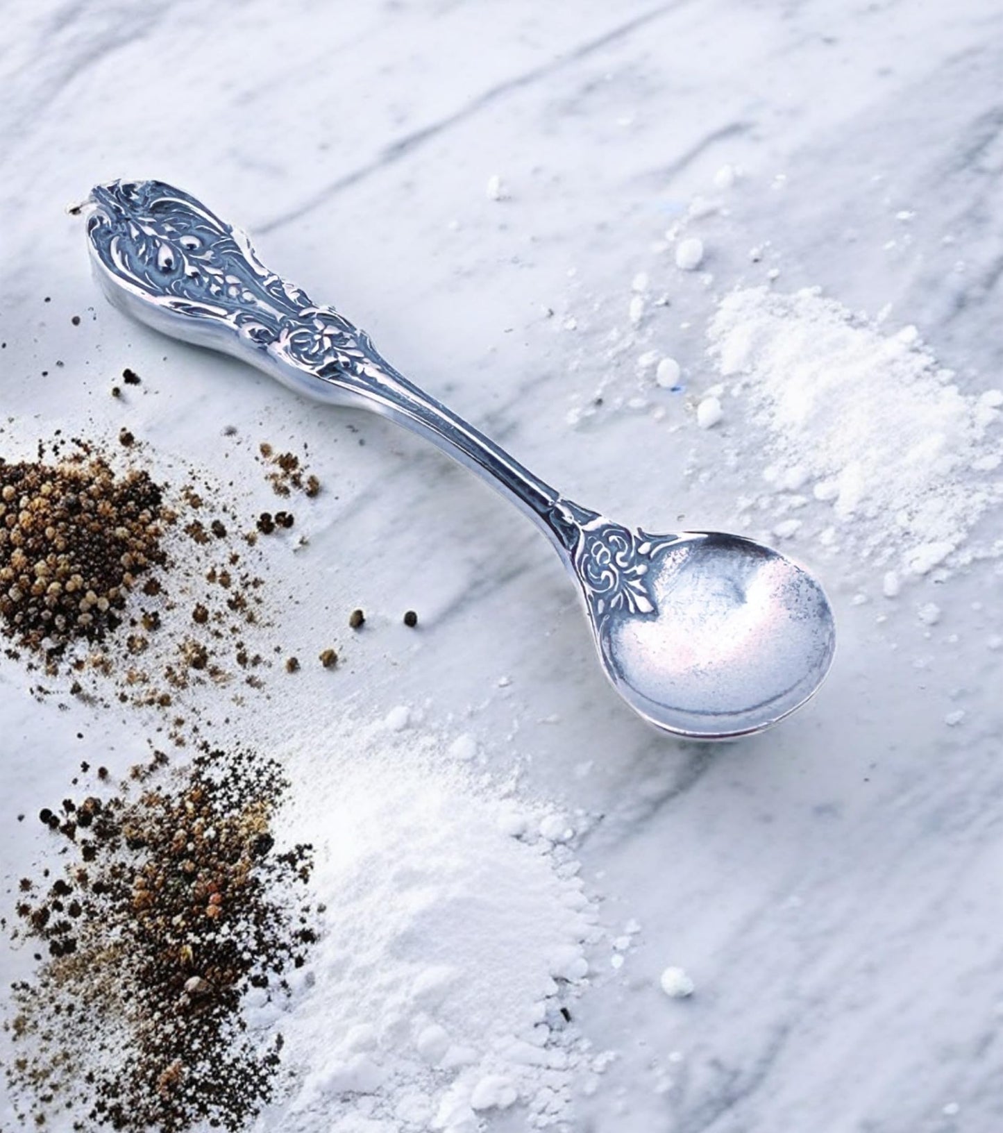 925 Sterling Silver Small Salt Spoon - Premium Quality 2.2" Ornate Floral Spoon - Beautiful Flower Designed Handle - Gift for Culinary Enthusiasts